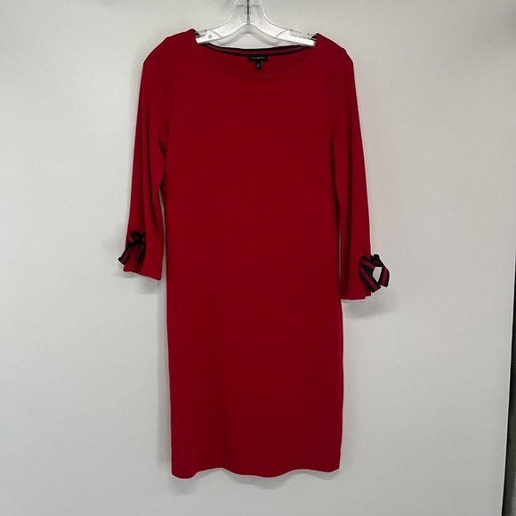 Talbots Round Neck Red Long Sleeve 100% Cotton Sheath Dress Small S - Picture 2 of 9